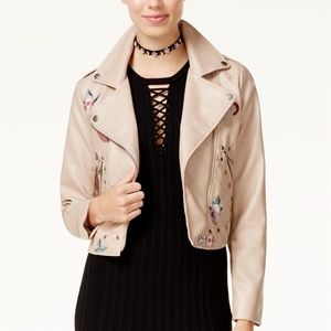 XOXO Faux Leather Embroidered Crop Moto Jacket M